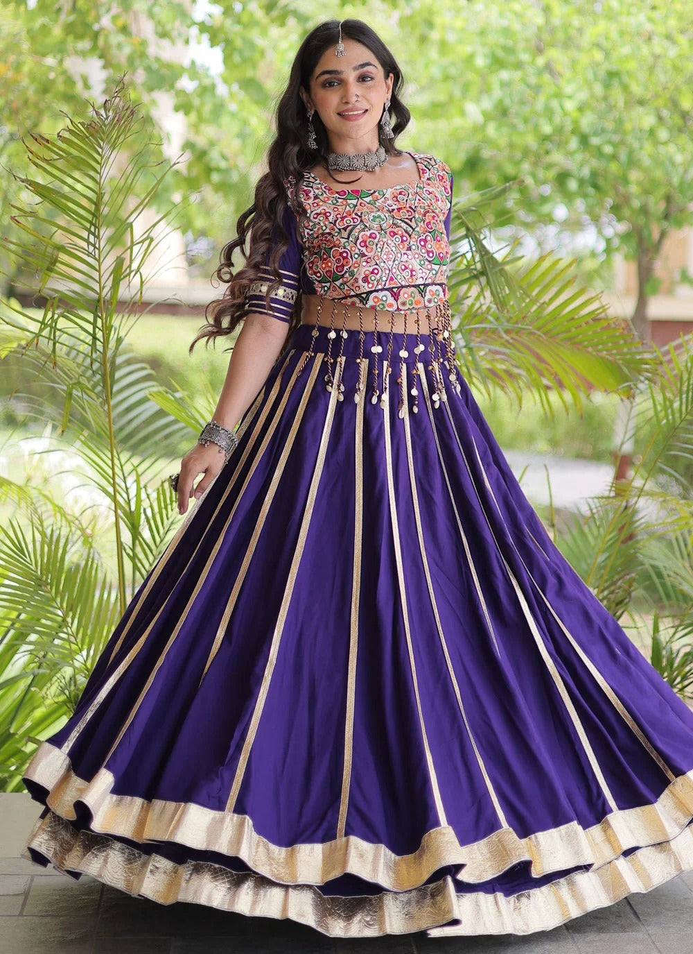 Purple mirror work lehenga choli for navratri garba