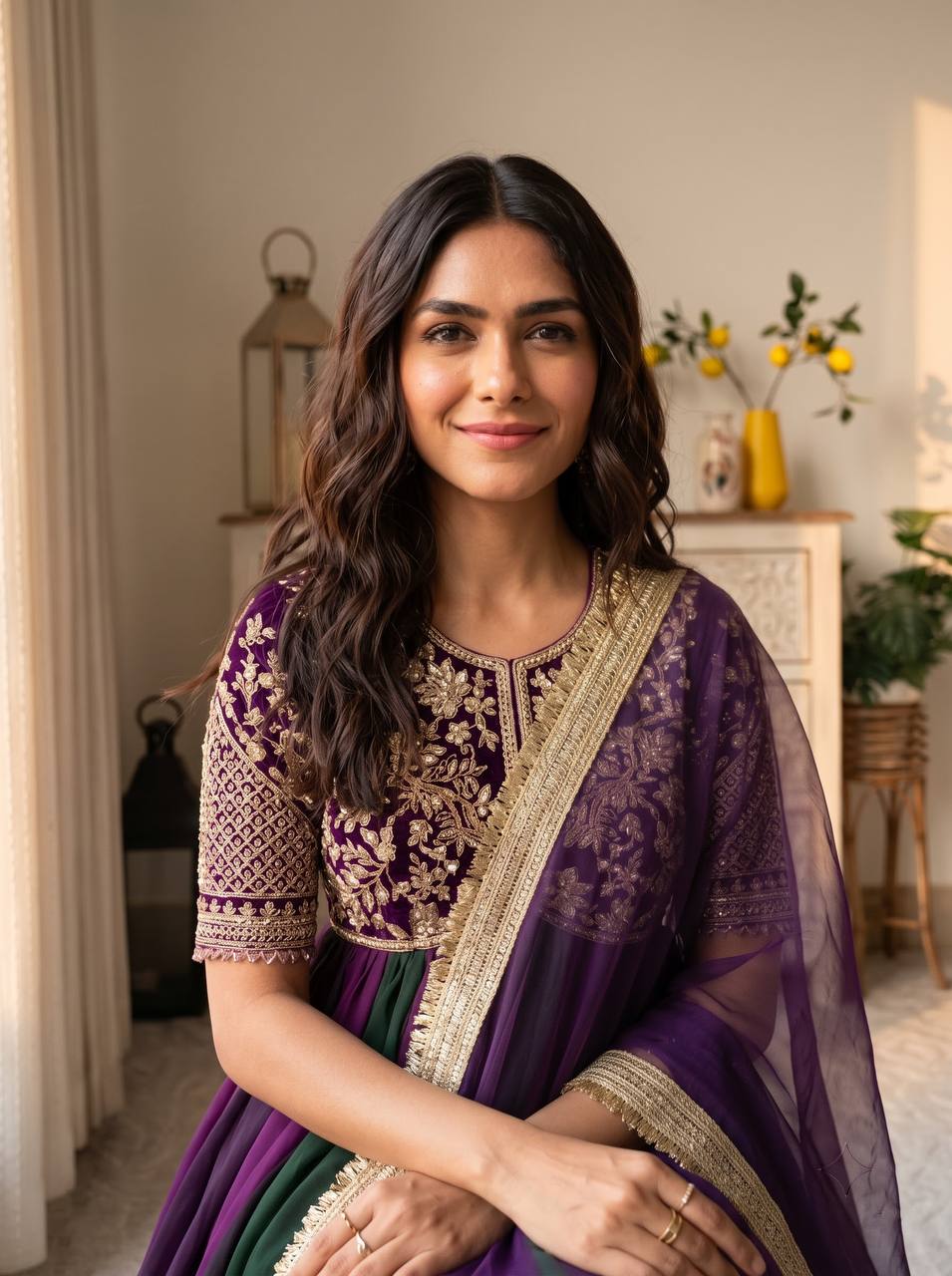Purple Moss Silk Embroidered Gown