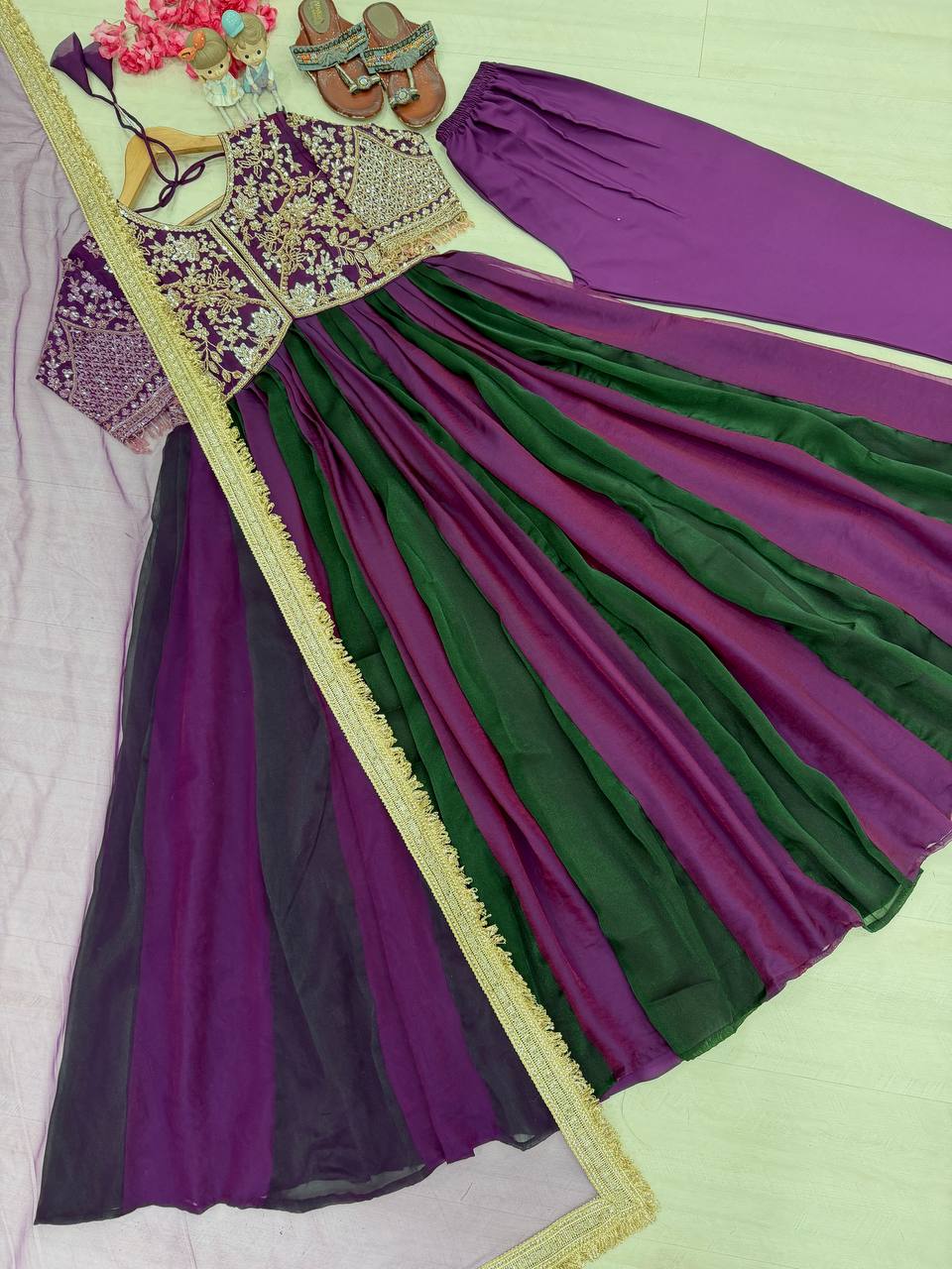 Purple Moss Silk Embroidered Gown