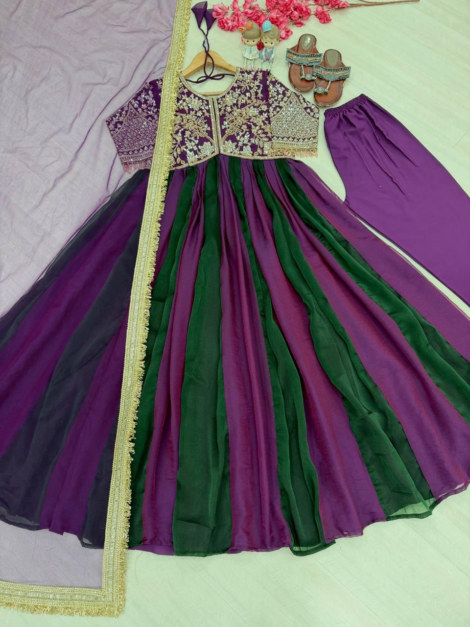 Purple Moss Silk Embroidered Gown