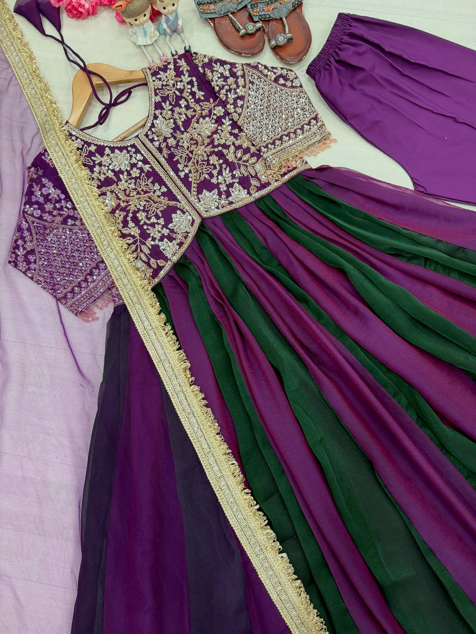 Purple Moss Silk Embroidered Gown