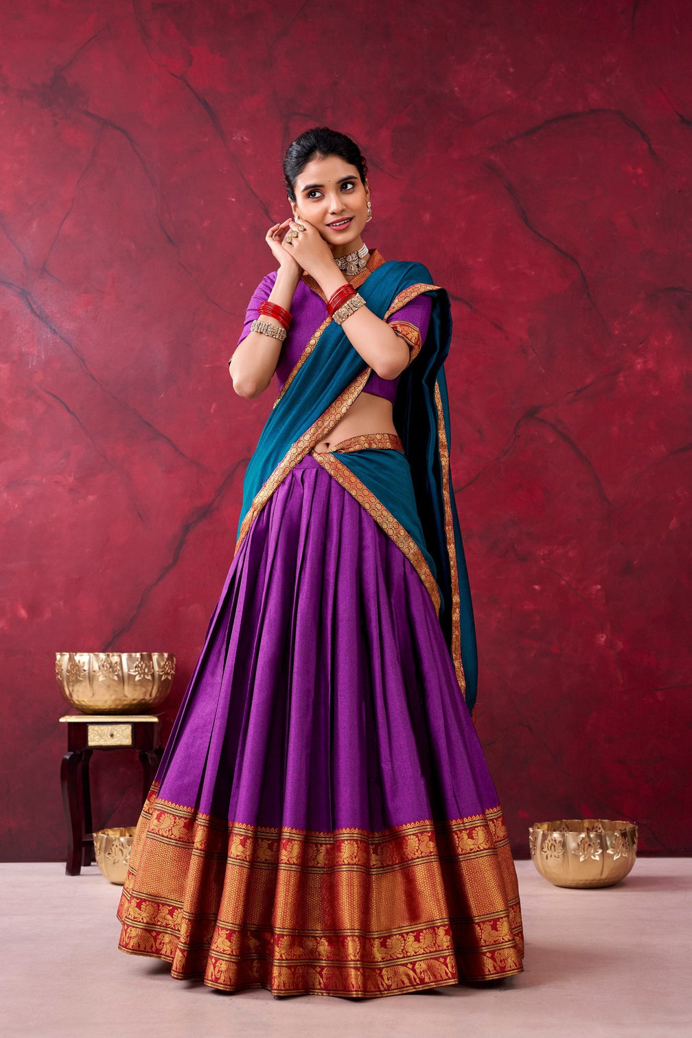 Purple Narayan Pet Cotton Lehenga Set