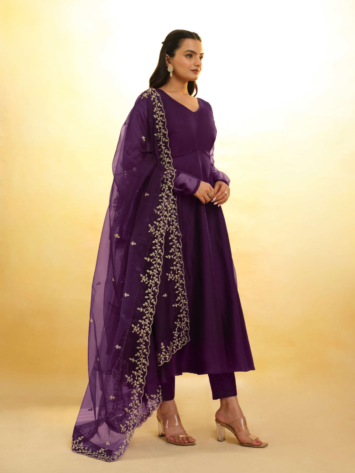 Purple Organza Dress with Intricate Embroidery – Ready to Wear