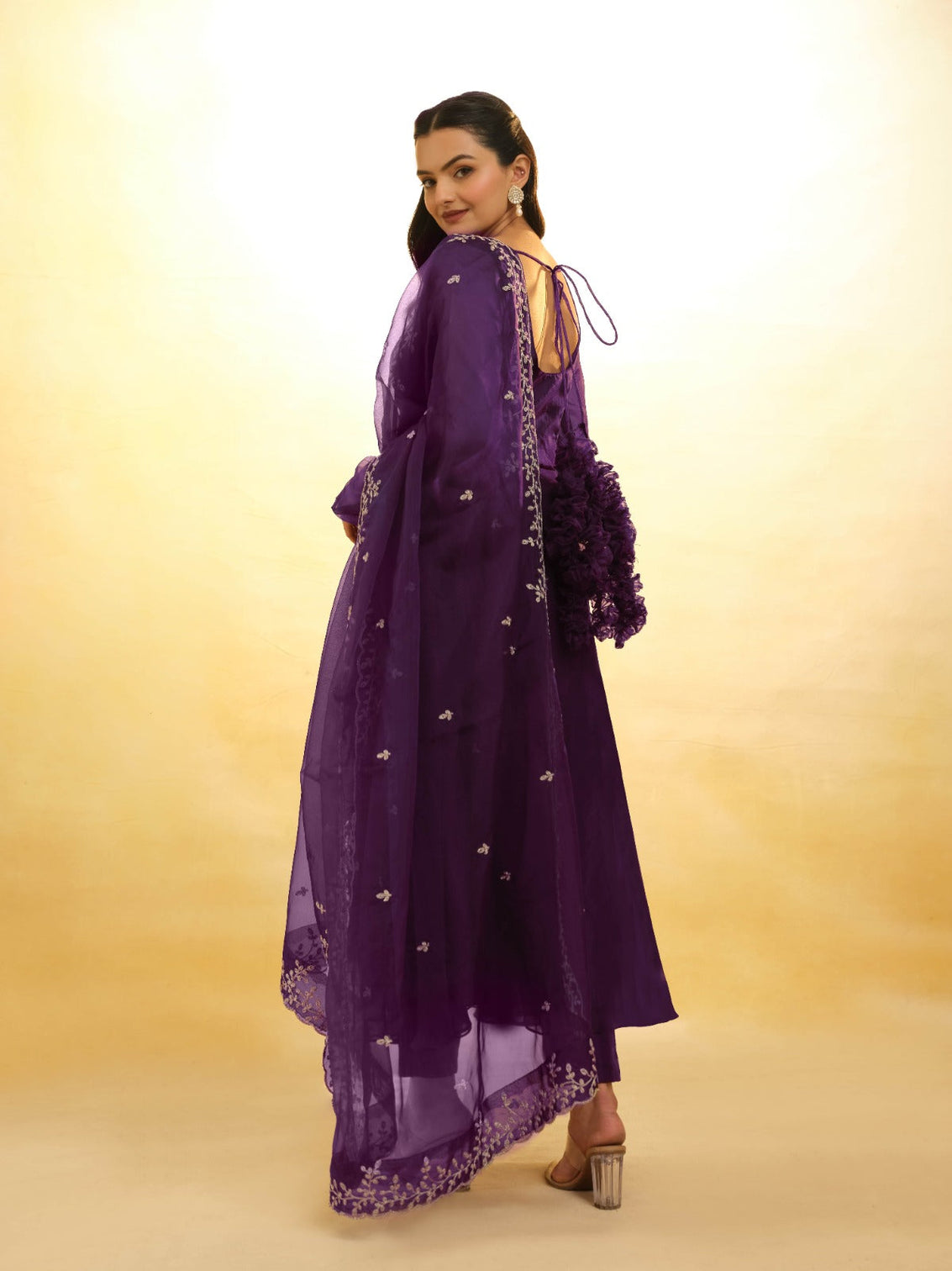 Purple Organza Dress with Intricate Embroidery – Ready to Wear