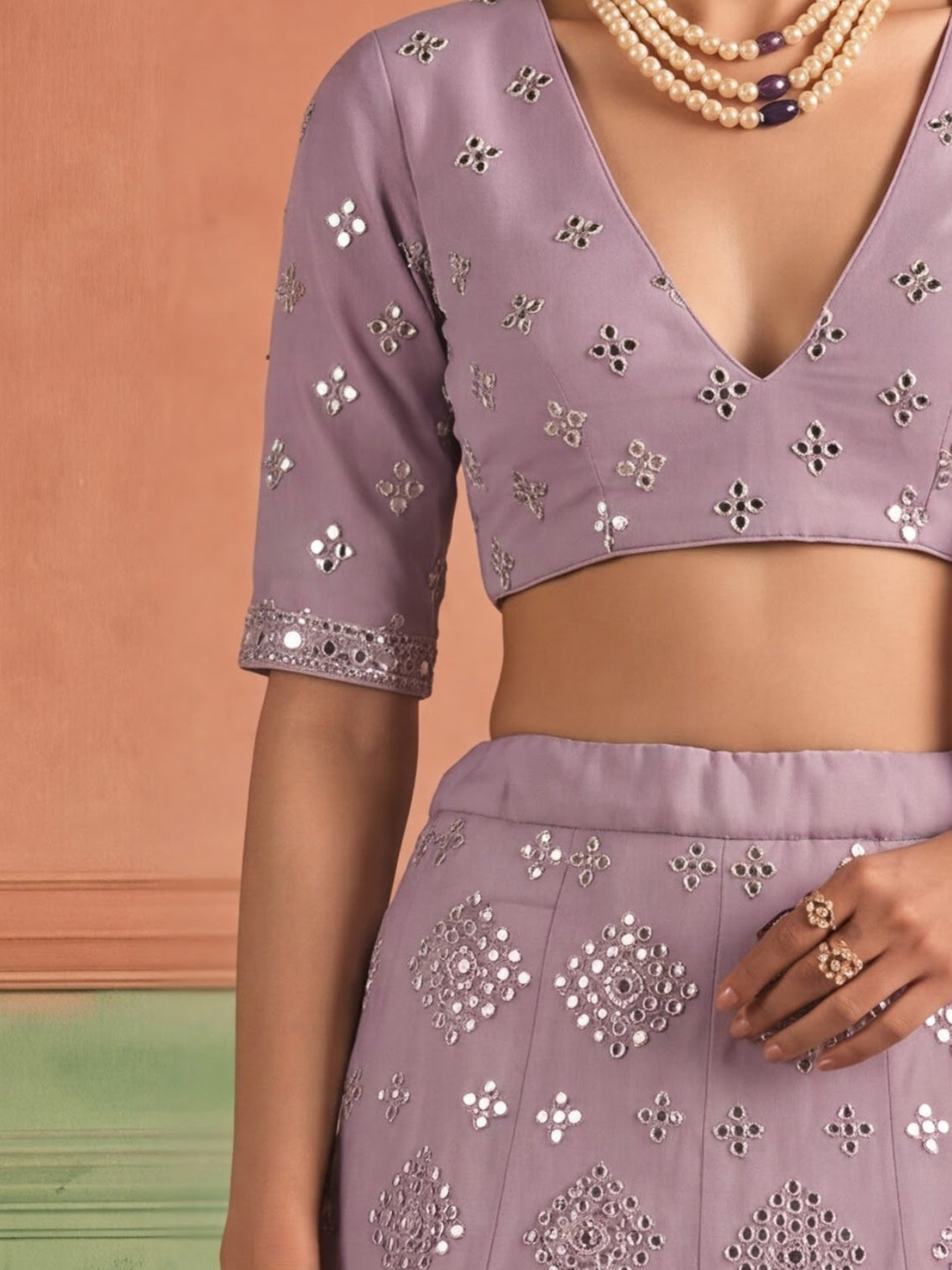 Purple Organza Embroidered Foil Mirror Work Lehenga Choli