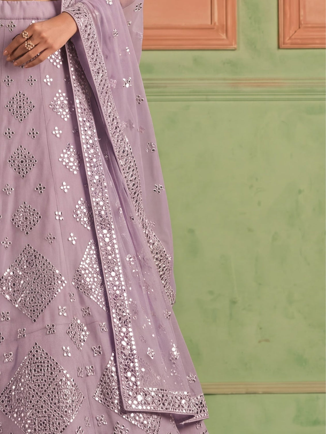 Purple Organza Embroidered Foil Mirror Work Lehenga Choli