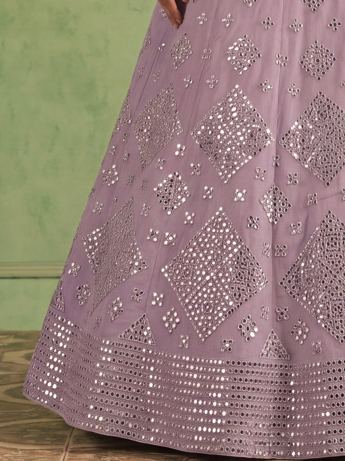 Purple Organza Embroidered Foil Mirror Work Lehenga Choli