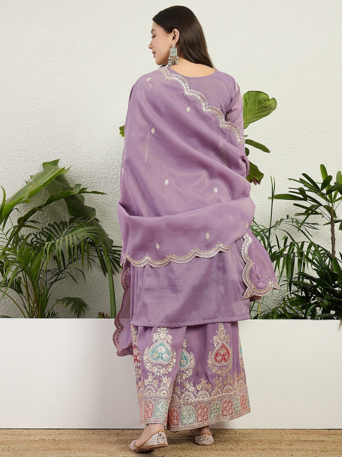 Purple Organza Embroidered Palazzo Set