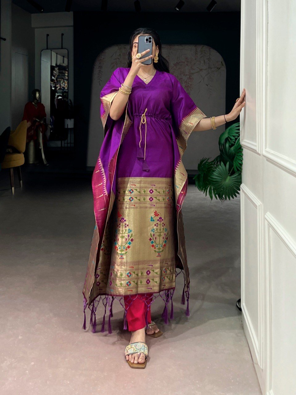 Purple Paithani Zari Weaving Kaftan