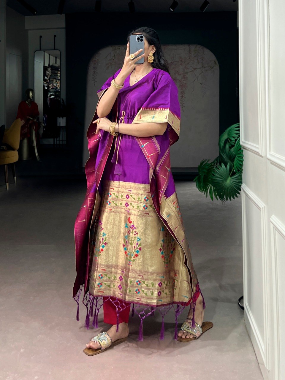 Purple Paithani Zari Weaving Kaftan