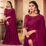 Purple Partywear Embroidered Silk Saree