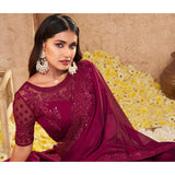 Purple Partywear Embroidered Silk Saree