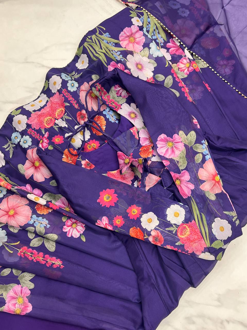 Purple Premium Bandhej Chiffon Anarkali Set