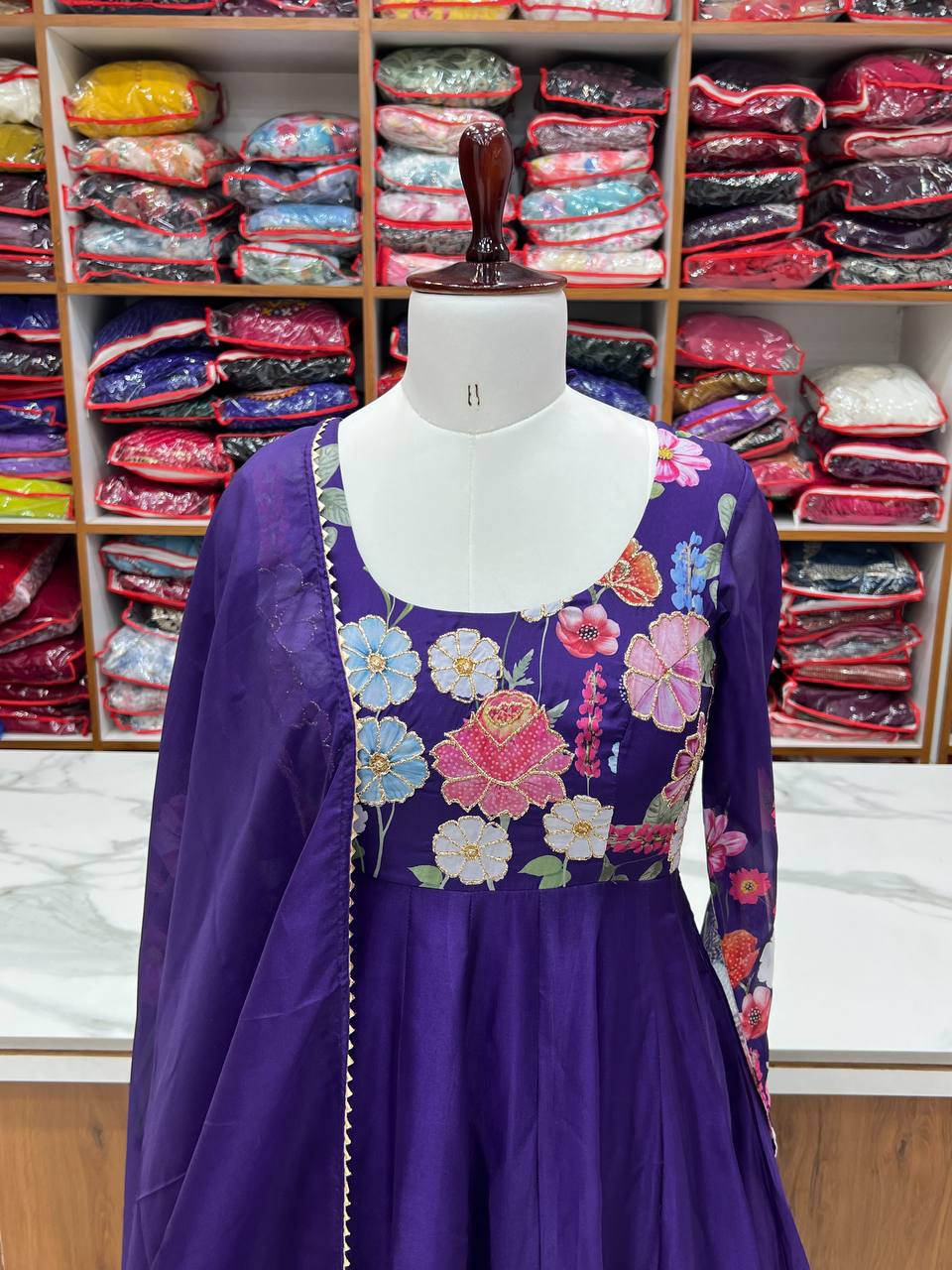 Purple Premium Bandhej Chiffon Anarkali Set