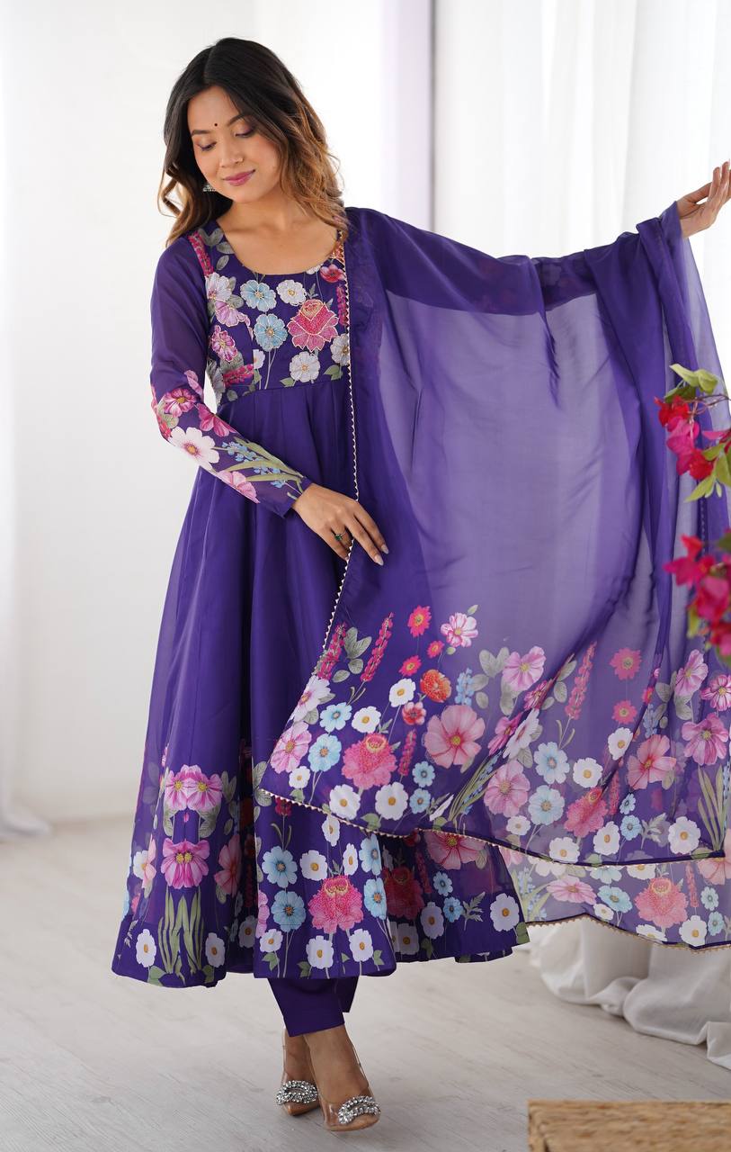 Purple Premium Bandhej Chiffon Anarkali Set