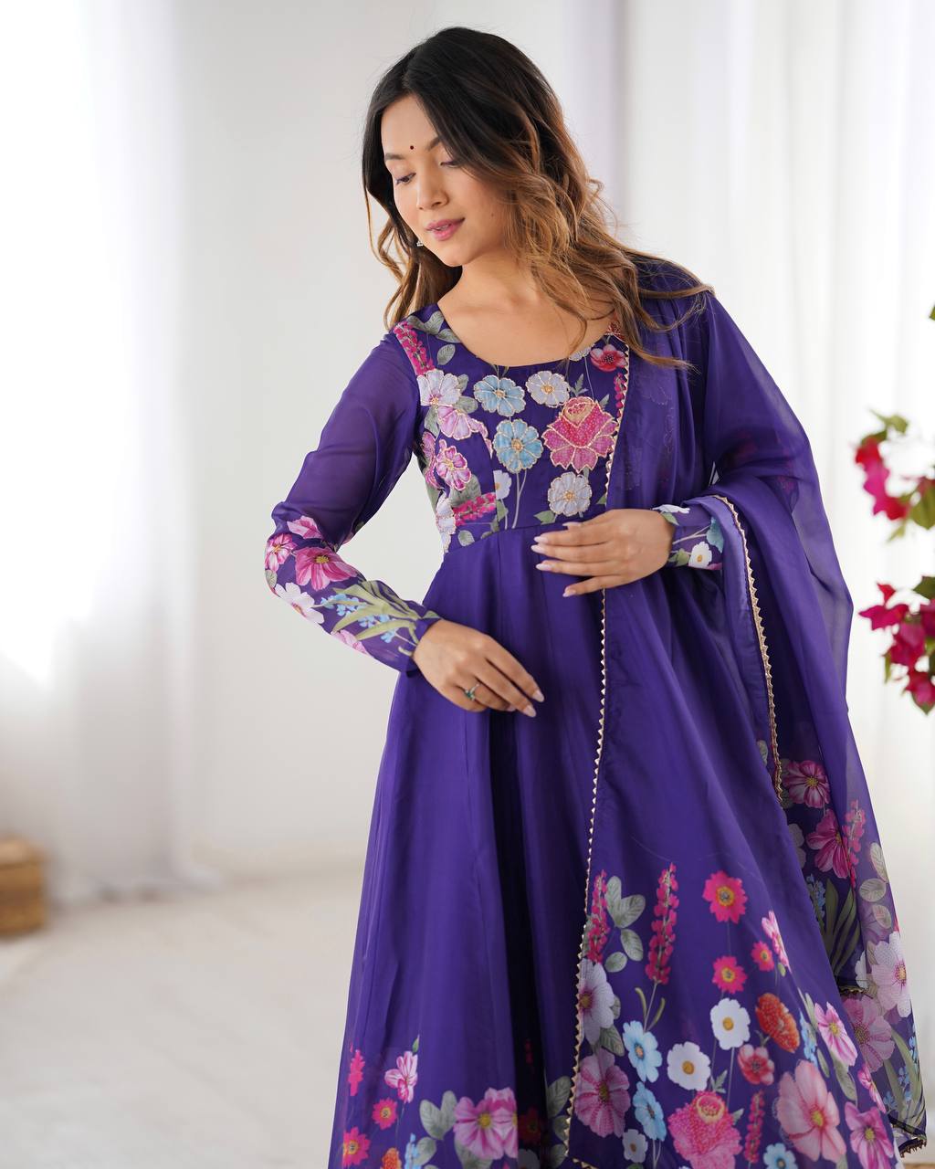 Purple Premium Bandhej Chiffon Anarkali Set