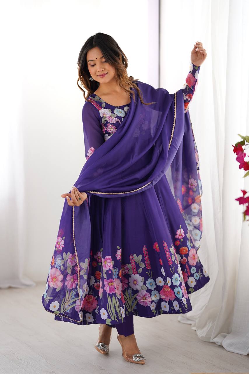 Purple Premium Bandhej Chiffon Anarkali Set