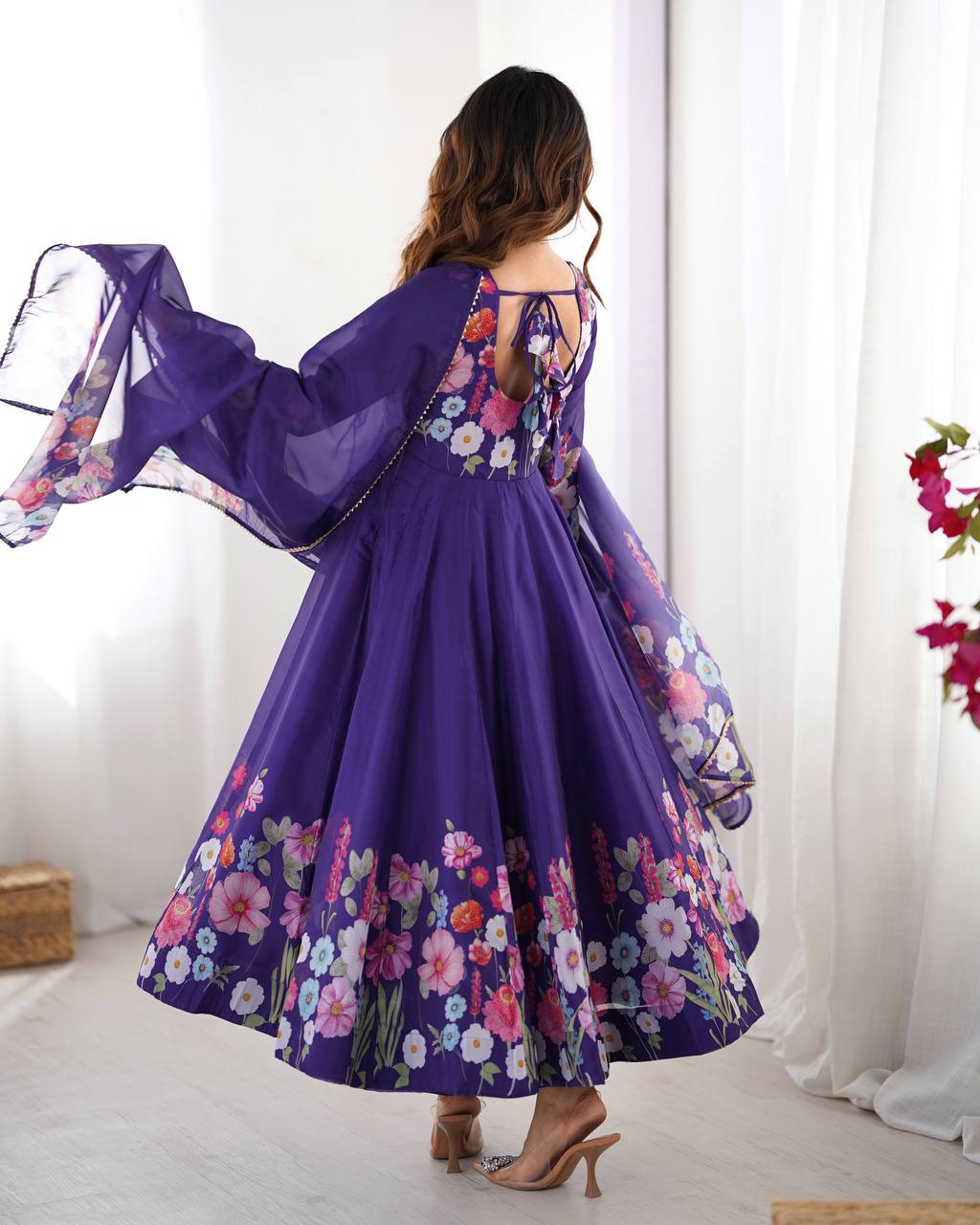 Purple Premium Bandhej Chiffon Anarkali Set