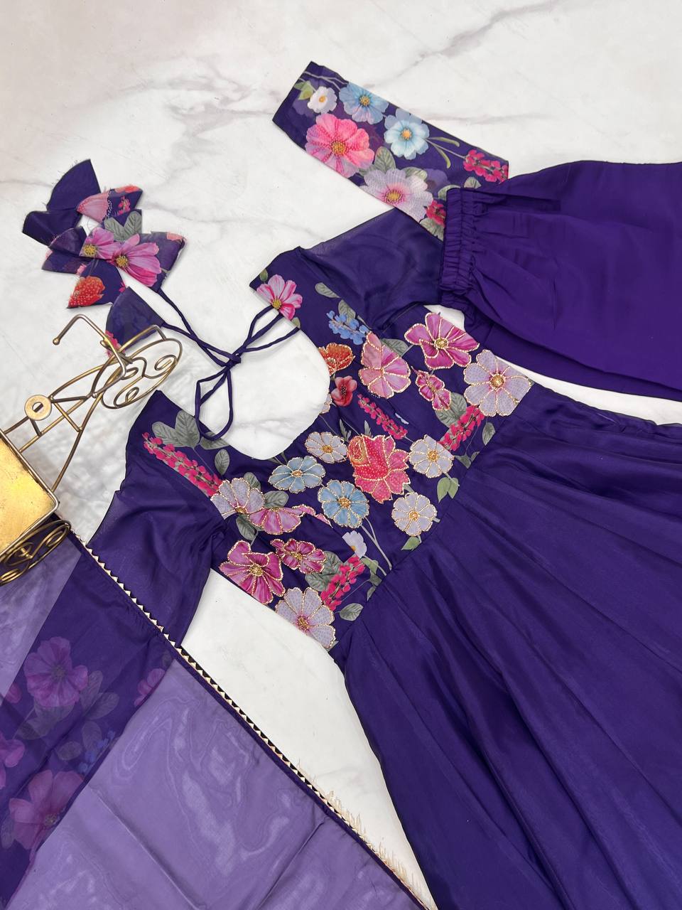 Purple Premium Bandhej Chiffon Anarkali Set
