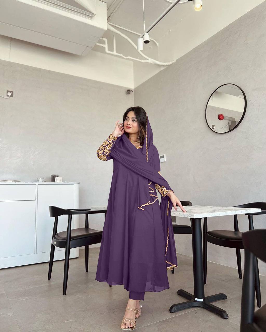 Purple Premium Designer Party Wear Anarkali Gown, Dupatta & Bottom Set