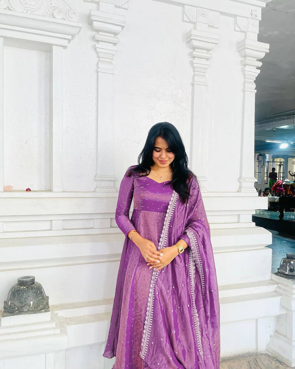 Purple Premium Designer Party Wear Pur Twil Gold Net Anarkali Gown, Dupatta Set – Elegant Festive Look
