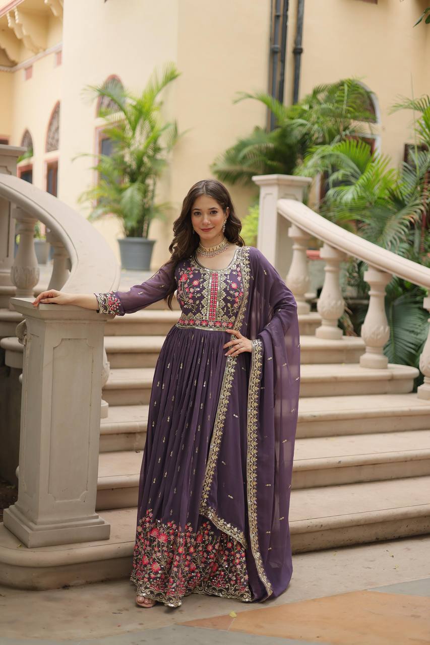 Purple Premium Designer Ready-to-Wear Top-Sharara-Dupatta Collection