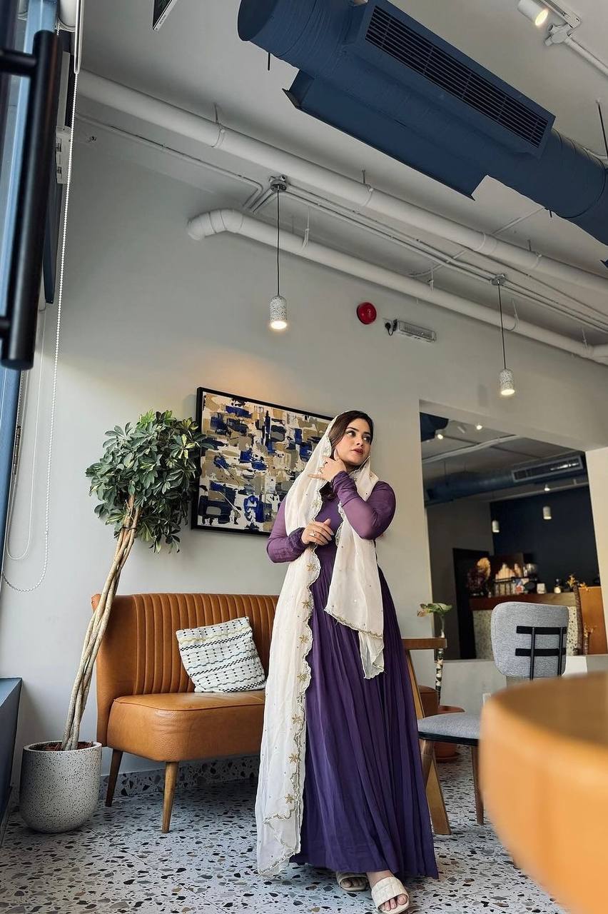 Purple Premium Designer Readymade Party Wear Gown, With Dupatta Set