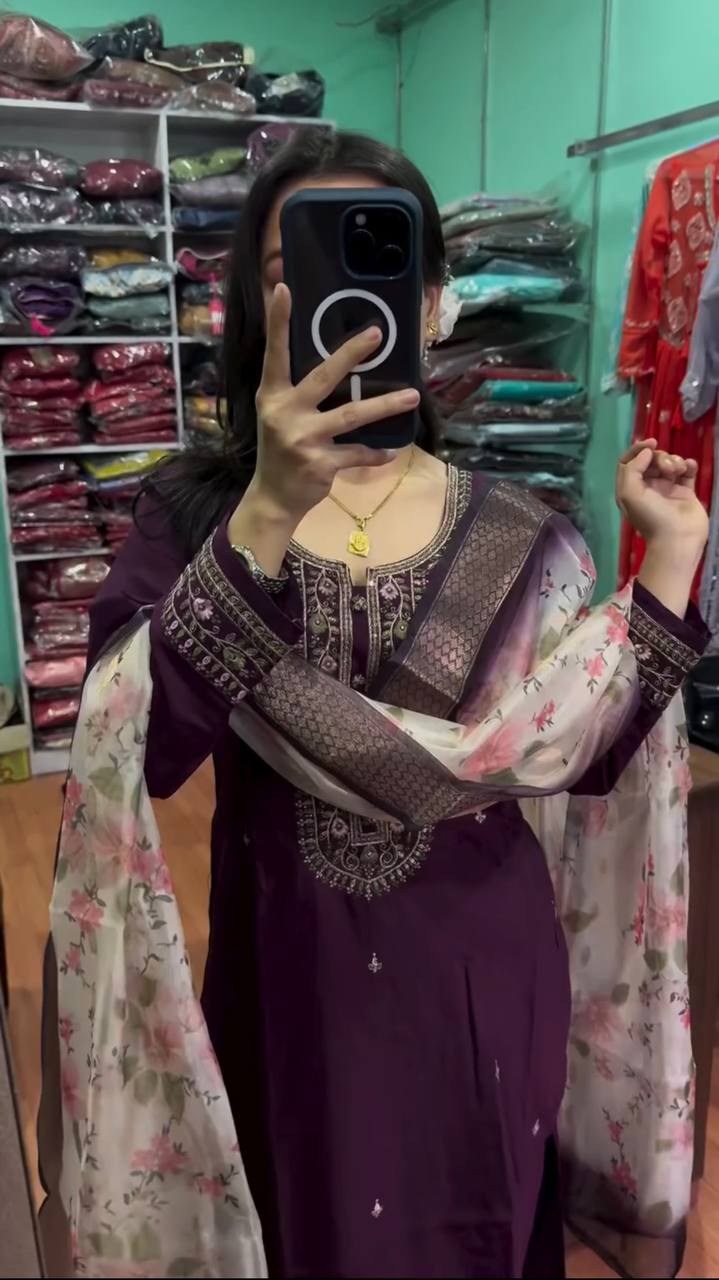 Purple Premium Designer Readymade Top & Bottom Set with Elegant Dupatta – Party Wear Collection