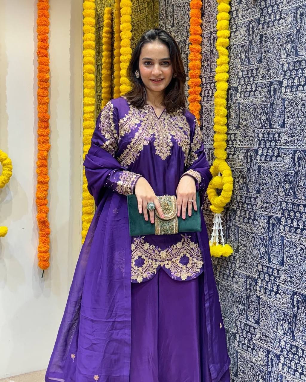 Purple Premium Designer Readymade Top, Palazzo & Dupatta Collection Elegant Party Wear in Chinon Silk