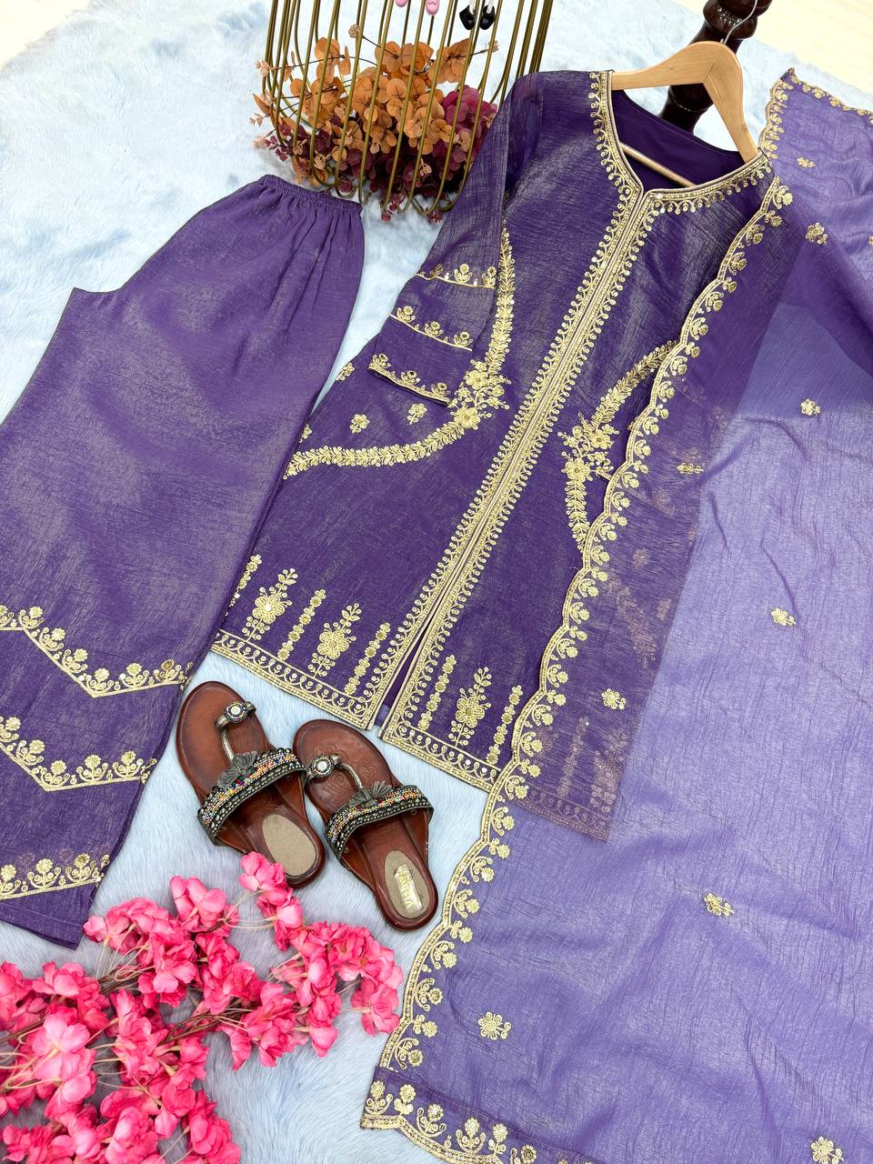 Purple Premium Designer Readymade Top, Plazzo & Dupatta Collection – Party Wear Edition