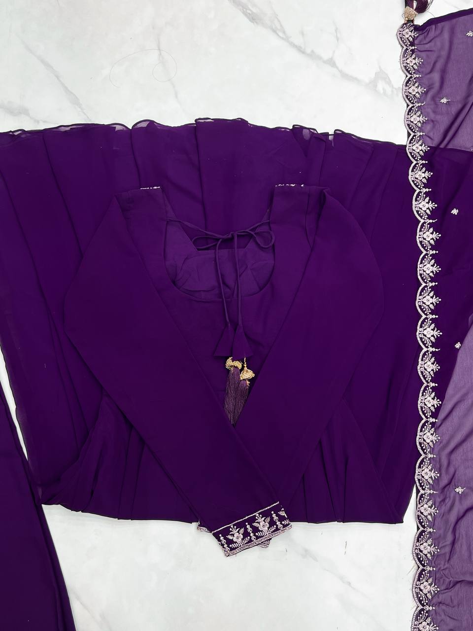 Purple Premium Soft Fox Georgette Fully Flared Anarkali Set with Dupatta & Pant