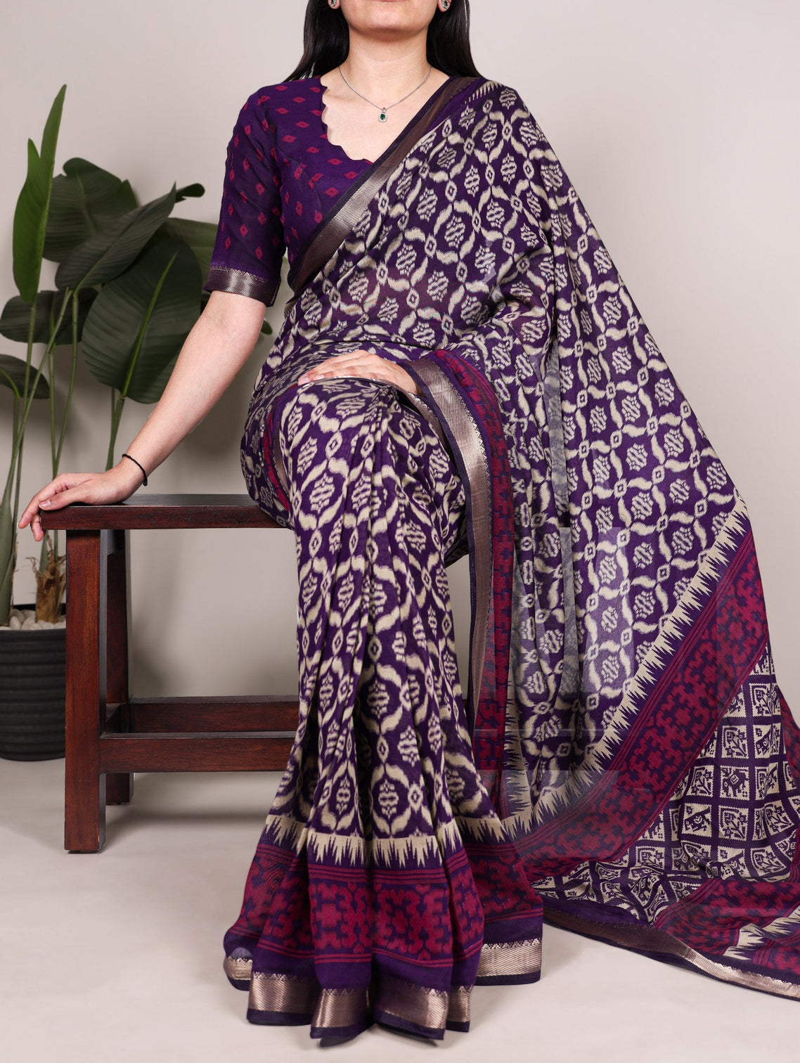 Purple Print Chanderi Saree