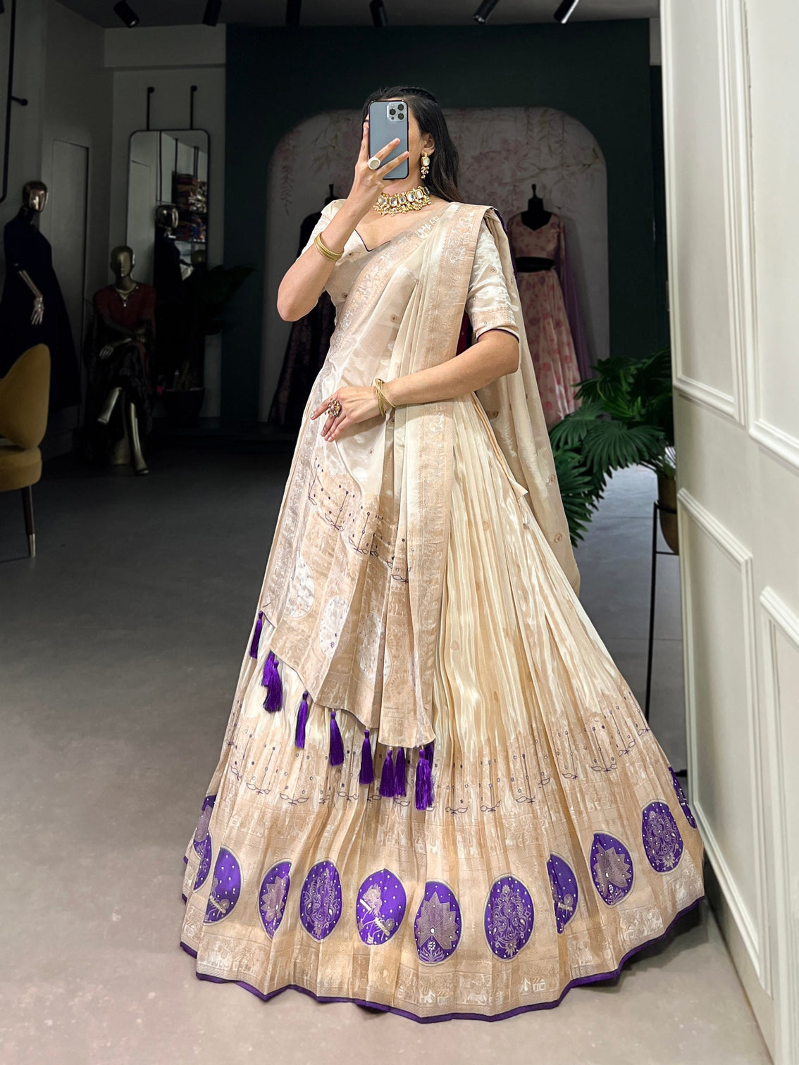 Purple Radiant Shimmer Mirror & Beads Handwork Lehenga Set