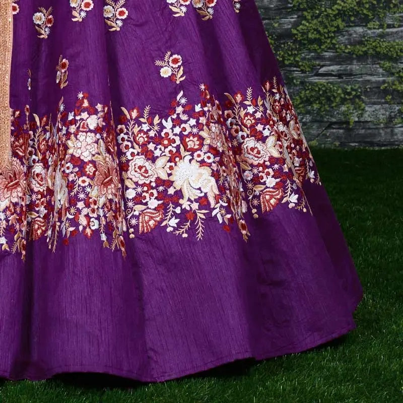 Purple raw silk indian lehenga choli for wedding