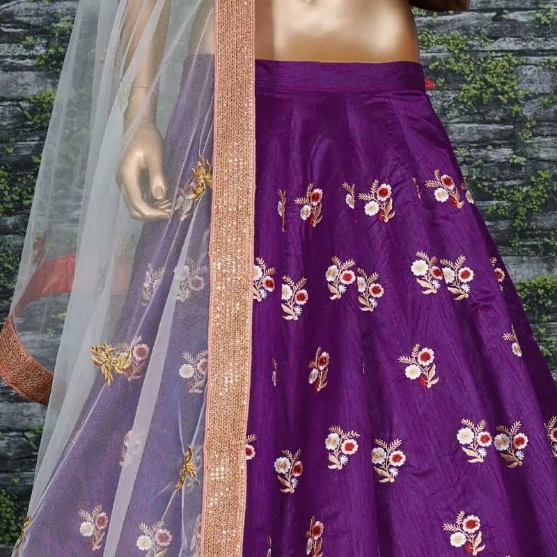 Purple raw silk indian lehenga choli for wedding