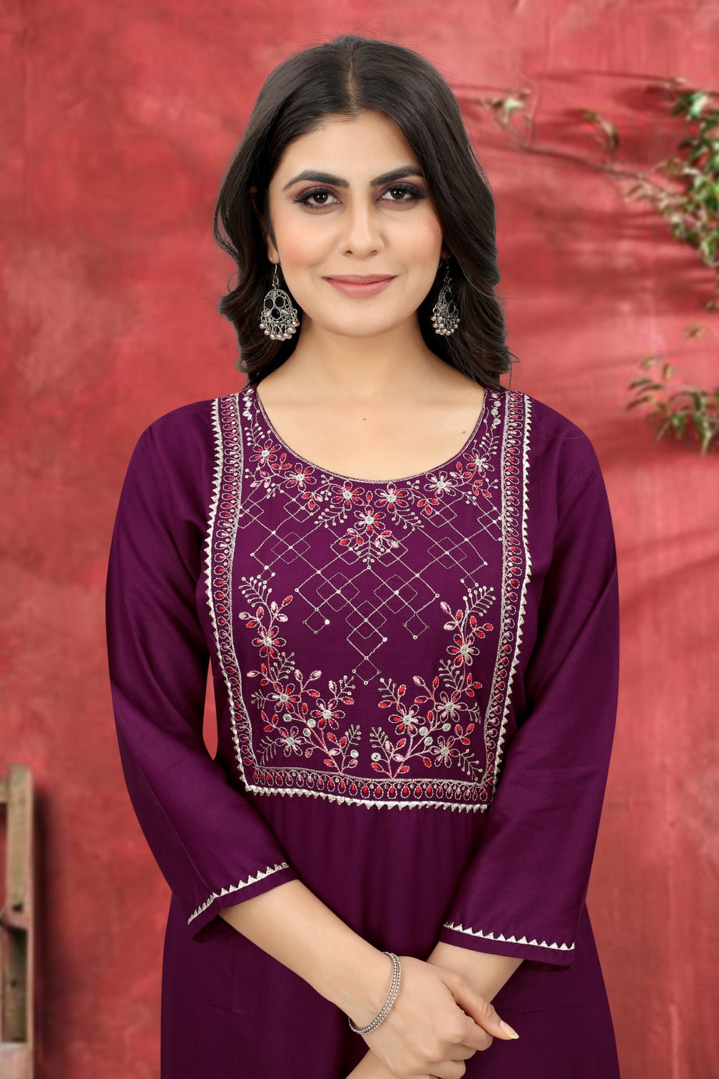 Purple Rayon Kurta Set With Pant