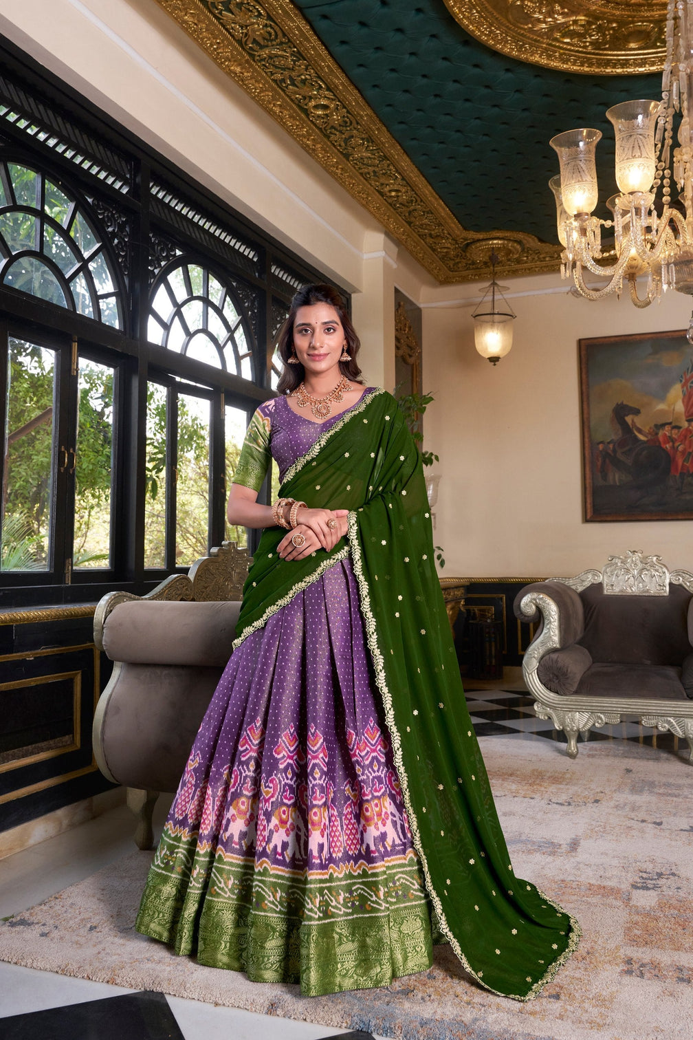 Purple Regal Kanchipuram Zari Woven Lehenga Set with Embroidered Georgette Dupatta – Stitched Lehenga & Unstitched Blouse
