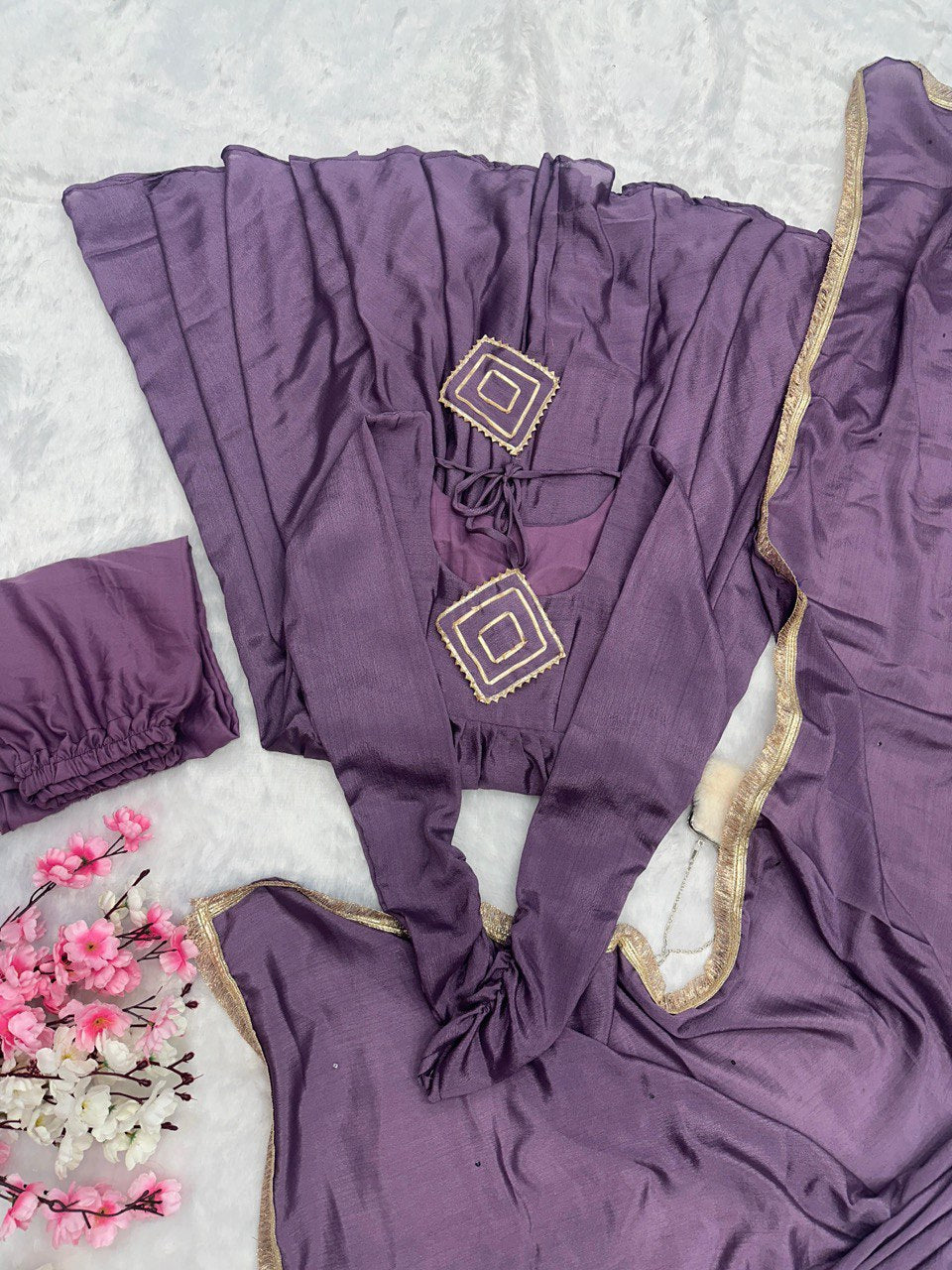 Purple Exclusive Chinnon Silk Anarkali Set