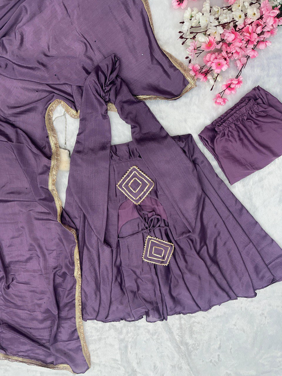Purple Exclusive Chinnon Silk Anarkali Set
