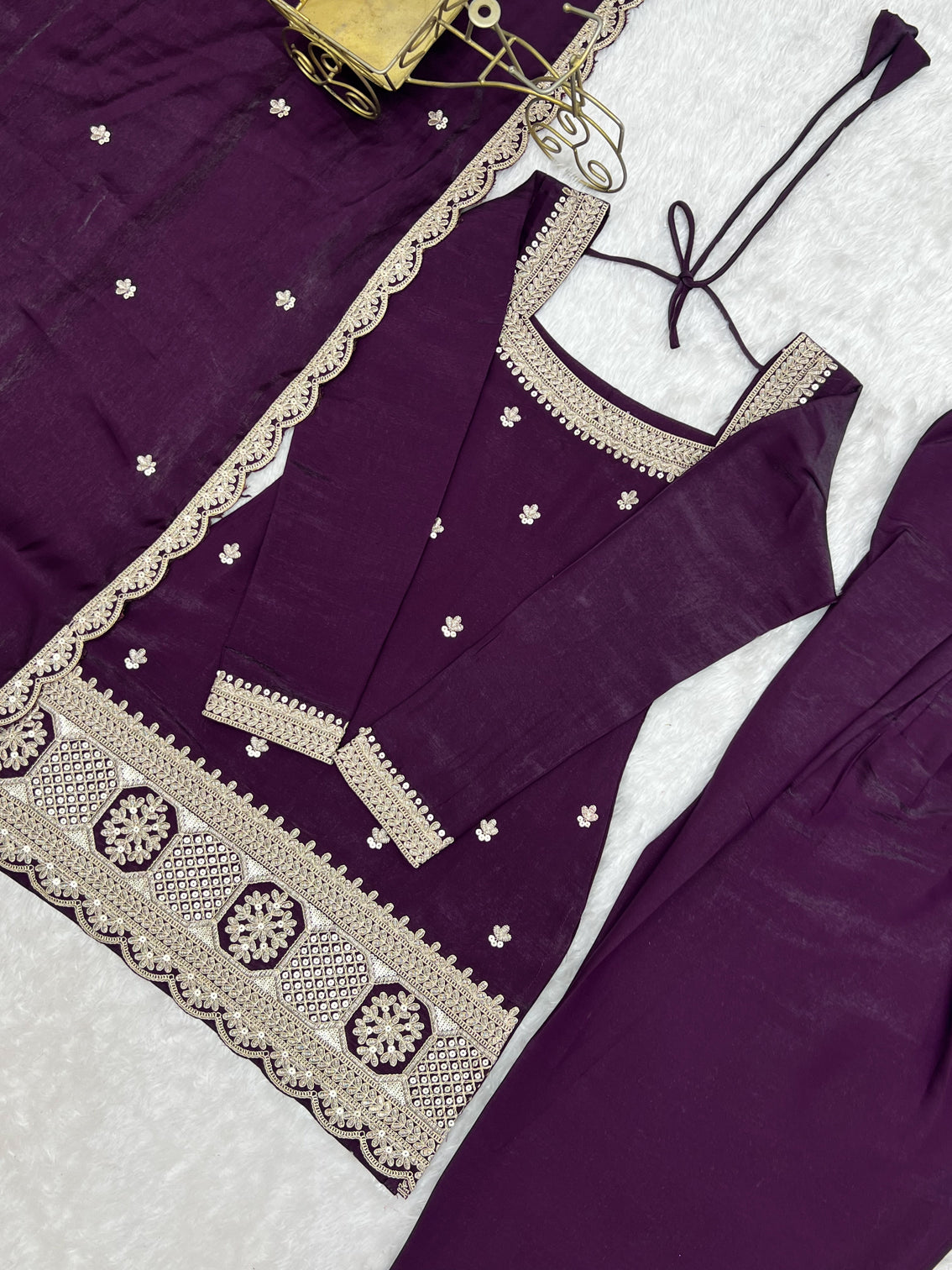 Purple Roman Silk Farshi Shalwar Set