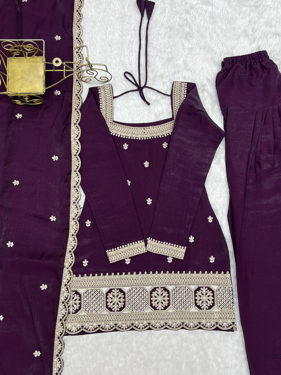 Purple Roman Silk Farshi Shalwar Set