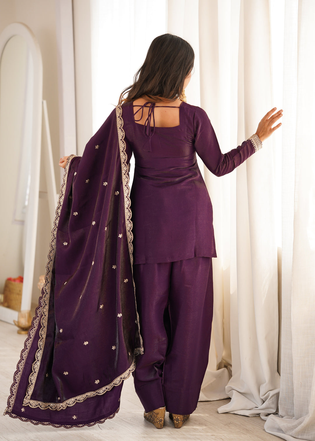 Purple Roman Silk Farshi Shalwar Set