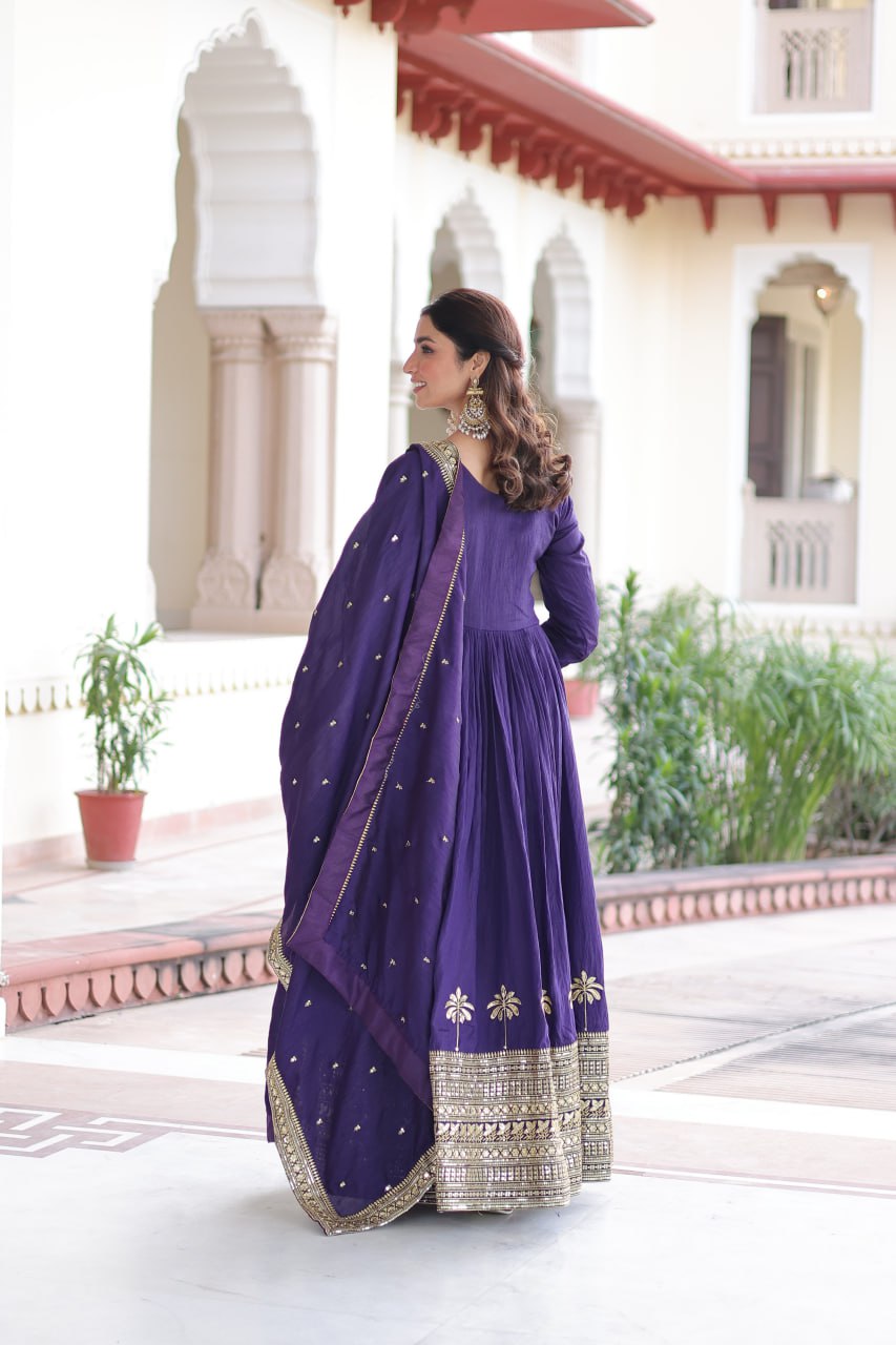 Purple Sequins Embroidered Gown