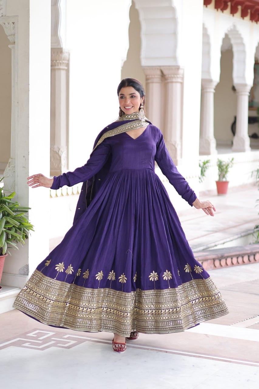 Purple Sequins Embroidered Gown