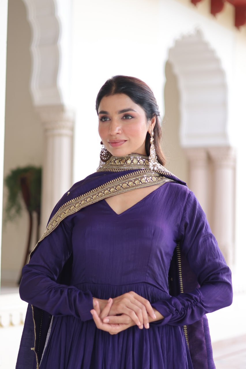 Purple Sequins Embroidered Gown