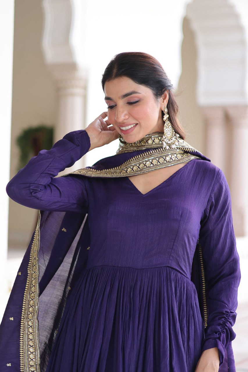 Purple Sequins Embroidered Gown