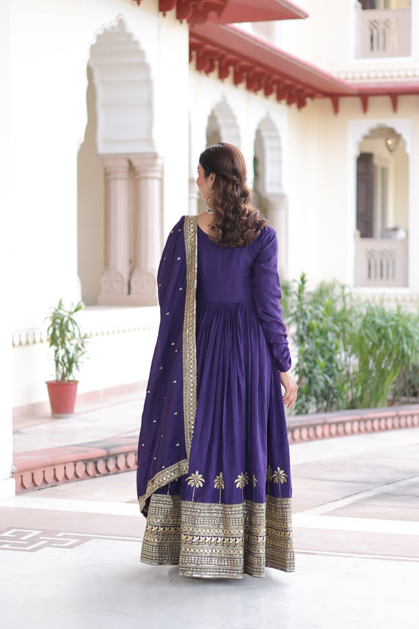 Purple Sequins Embroidered Gown