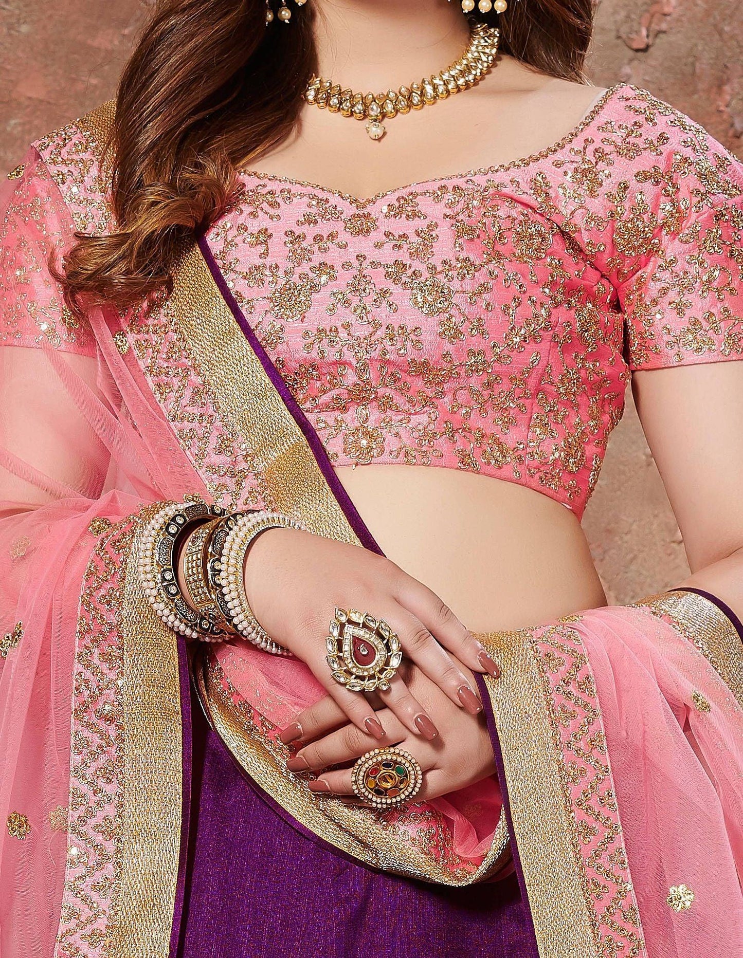 Purple Sequins Embroidered Silk Wedding Wear Lehenga Choli