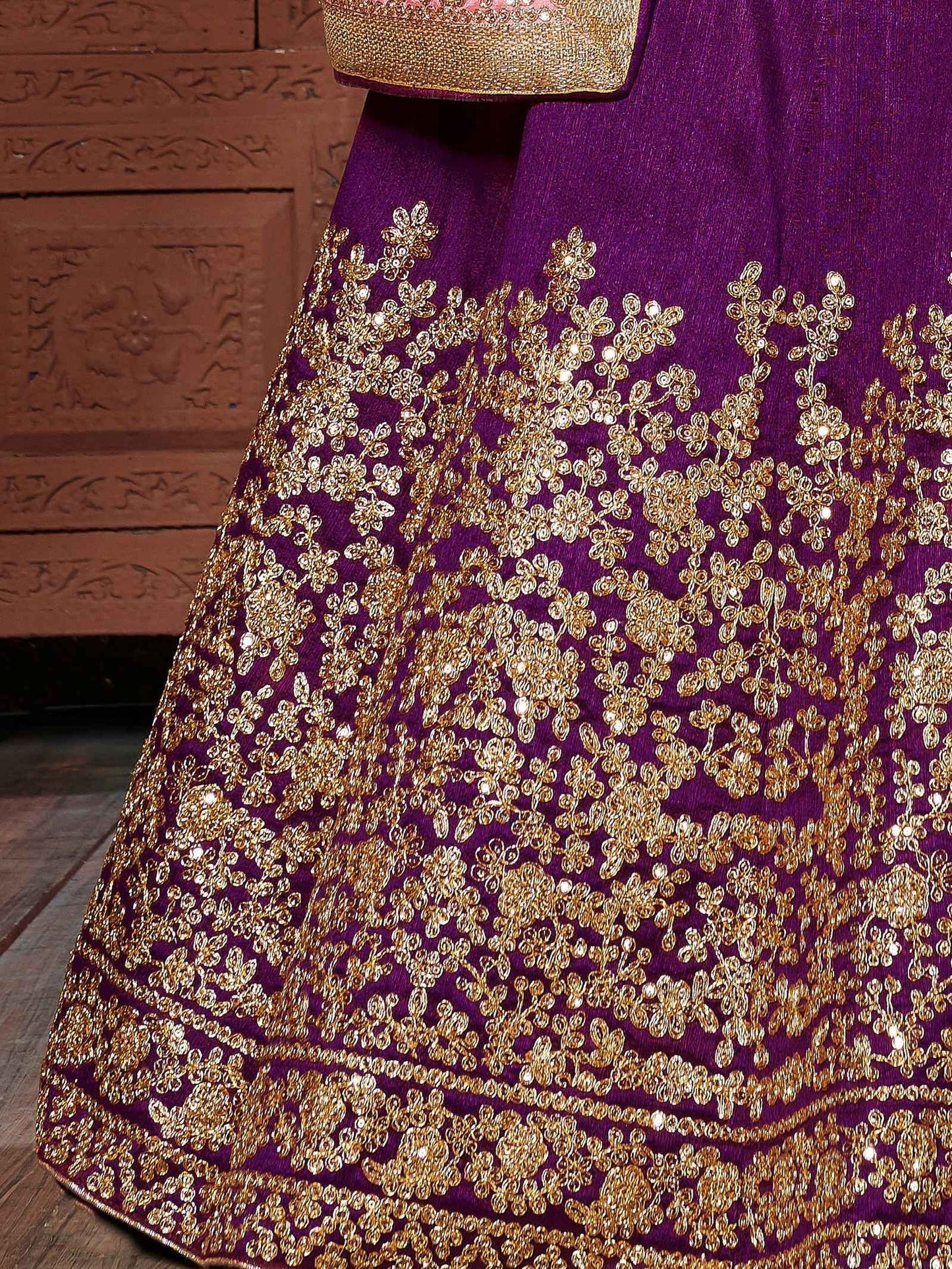 Purple Sequins Embroidered Silk Wedding Wear Lehenga Choli