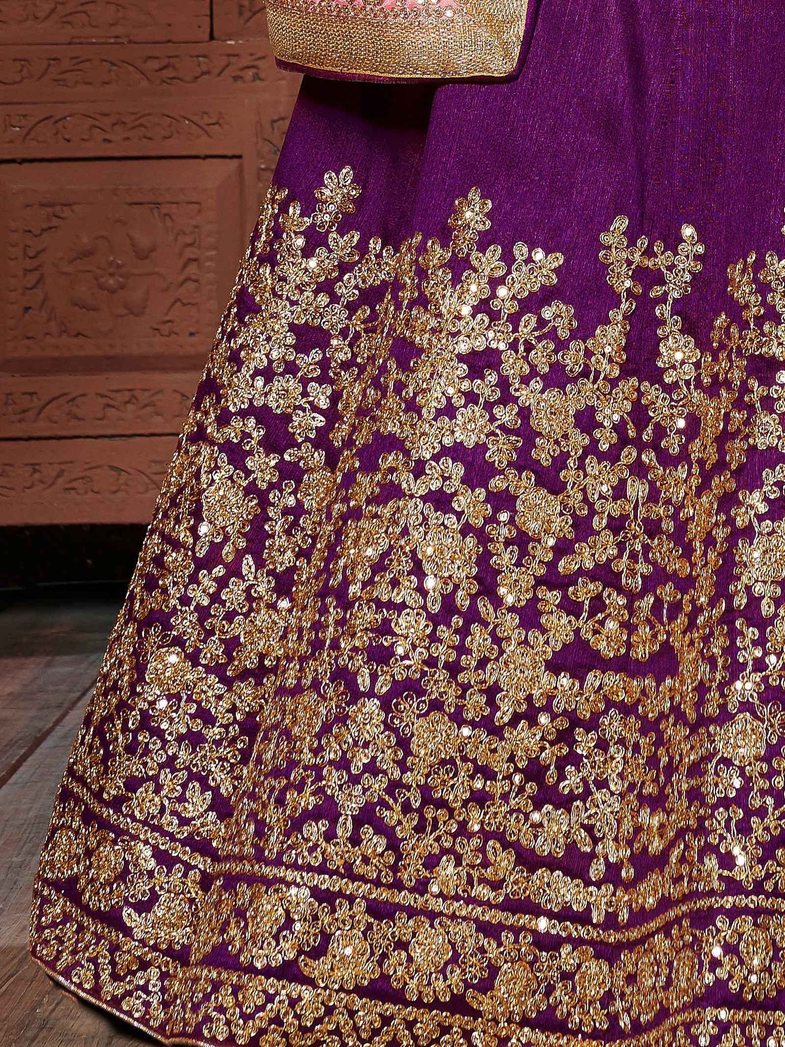 Purple Sequins Embroidered Silk Wedding Wear Lehenga Choli